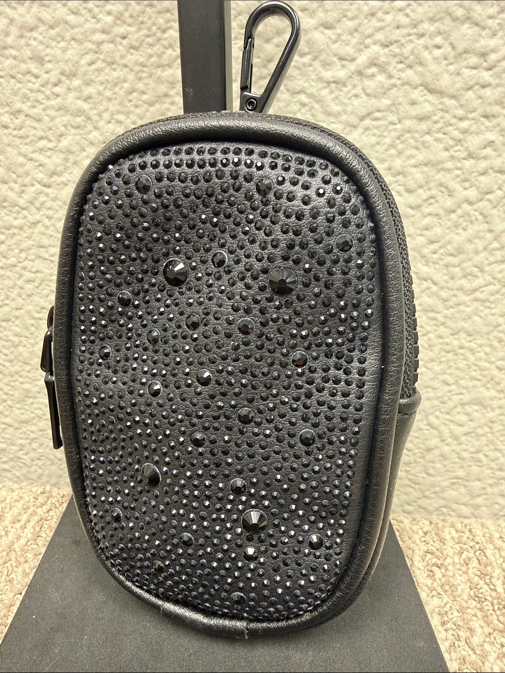 Source Unknown Black Crystal-Studded Clip-On Belt Pouch